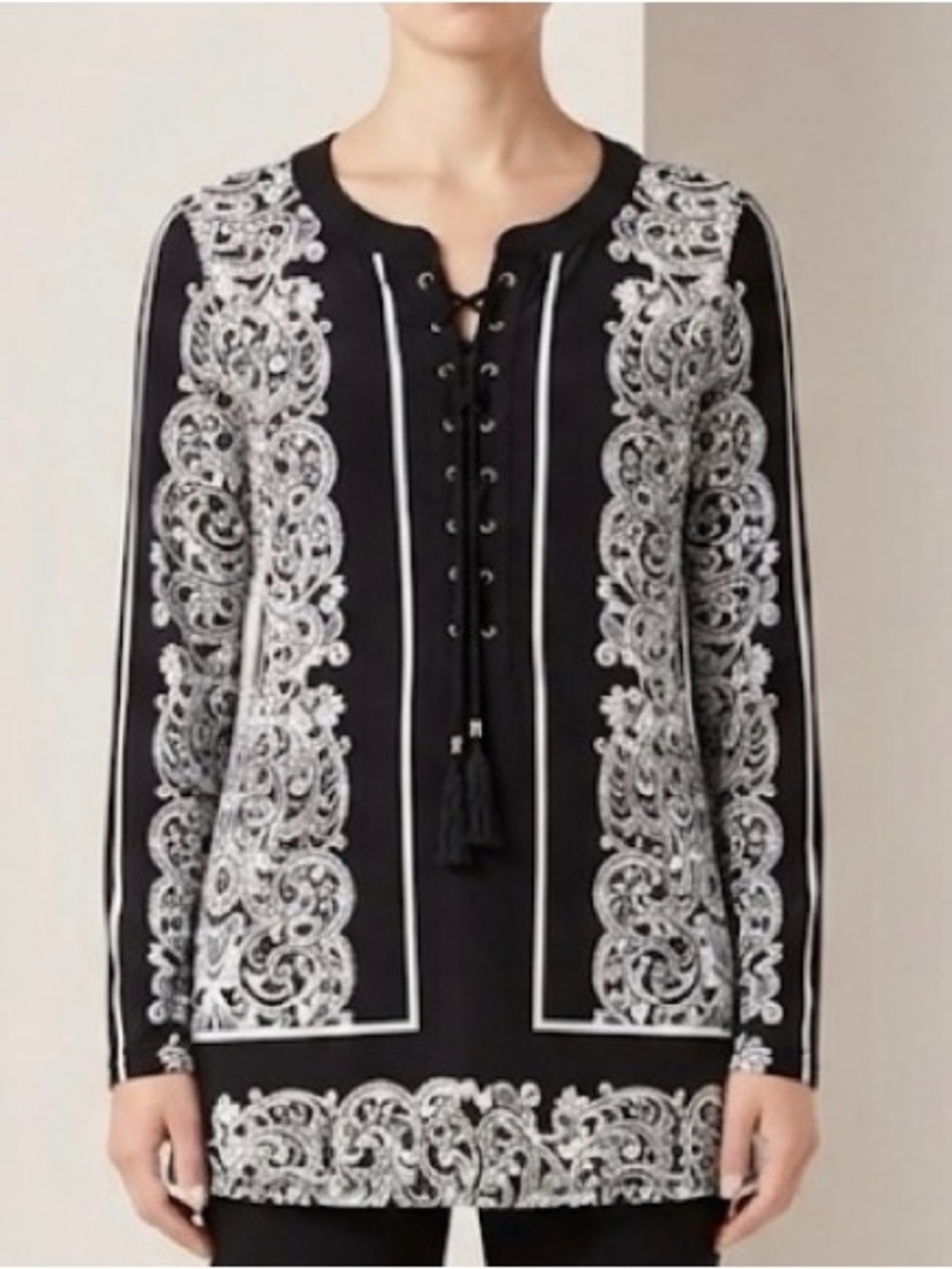 Black and White Lace Up Front Top